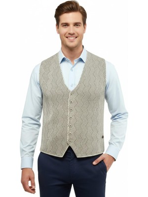 Çizgi Triko Erkek Düğmeli Yelek Cepsiz Çelik Örgü Klasik Kalıp 5211LS BGL-ST05018
