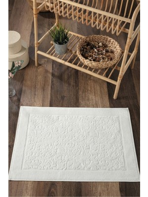 Sevim Damask Desenli Ayak Havlusu 1 Adet - 60X100 cm Yumuşak & Kalın - %100 Pamuk - Ekru