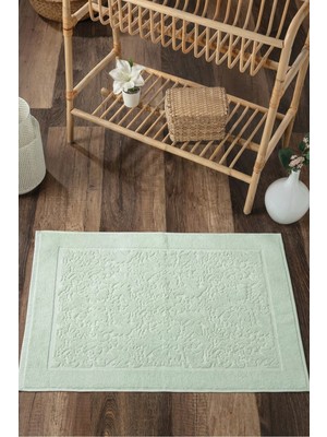 Sevim Damask Desenli Ayak Havlusu 1 Adet - 60X100 cm Banyo Paspası - %100 Pamuk -Mint