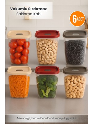 Orvila 6'lı Vakumlu Sızdırmaz Kapaklı Saklama Kabı Erzak Düzenleyici Set 3 Renk 2,5 L