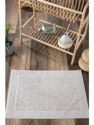 Sevim Damask Desenli Ayak Havlusu 1 Adet - 60X100 cm Yumuşak Banyo Paspası- %100 Pamuk - Gri