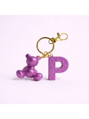 Scultore Kişiye Özel P Harfli Ayıcık Anahtarlık - Epoksi Tasarım Çanta ve Araba Anahtarlığı