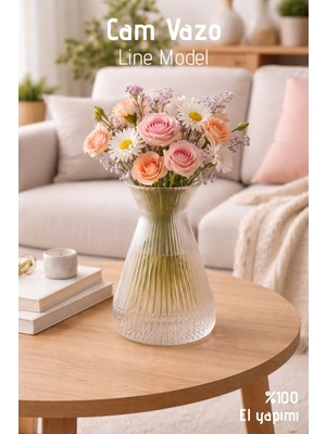 Nandy Home El Yapımı Cam, Line Model Vazo - Cam Vazo