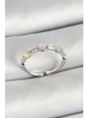 Vice Avm Pirinç Sıralı Boncuk Figürlü Zirkon Taşlı Gümüş Renk Ayarlanabilir Kadın Yüzük - TJ-BYK3759 TG-V 9240