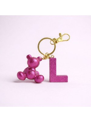 Scultore Kişiye Özel L Harfli Ayıcık Anahtarlık - Epoksi Tasarım Çanta ve Araba Anahtarlığı