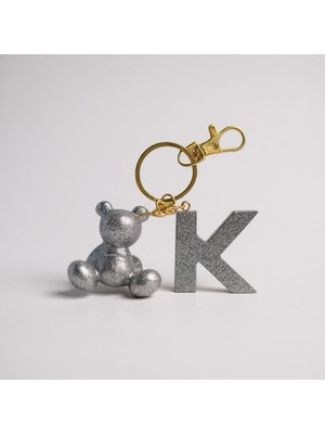 Scultore Kişiye Özel K Harfli Ayıcık Anahtarlık - Epoksi Tasarım Çanta ve Araba Anahtarlığı