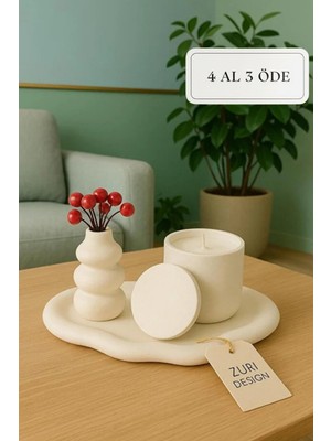 Bohem Mum Vazo Seti - Inci Toz Mum 350G - Kokusuz Dekoratif Hediye