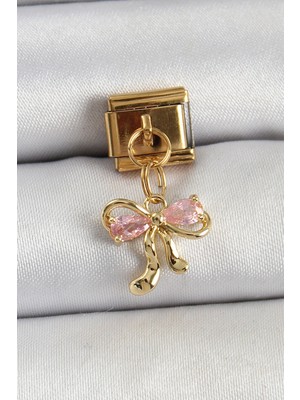 Vice Avm 316L Çelik Sallantılı Zirkon Taşlı Fiyonk Model Gold Renk Nomination Charm - TJ-BC1423 TG-V 9372