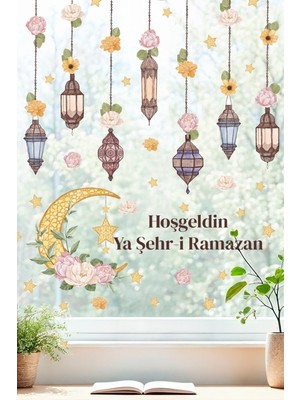 Msticker Hoşgeldin Ya Şehr-I Ramazan Duvar Sticker Seti | Fener & Ay Yıldız Temalı Dekor