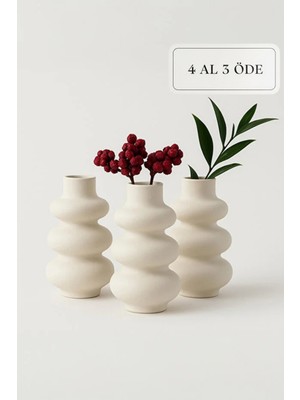 3’lü Organik Formlu Bohem Iskandinav Vazo Seti – Hediyelik Modern Minimal Beyaz Dekoratif Obje