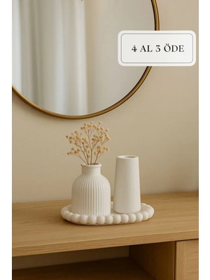 Zuri Design Beton Dekoratif Bohem Vazo Seti – 3’lü Modern Tasarım 10 x 10 x 20