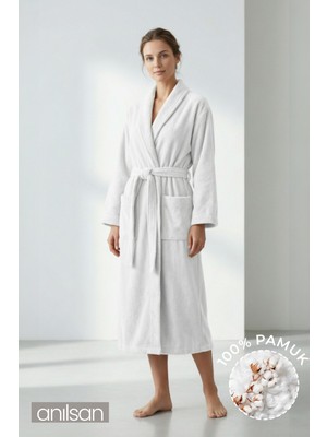 Anılsan Şalyaka Bornoz Beyaz %100 Pamuk Unisex Spa Için Ideal Kadın/erkek