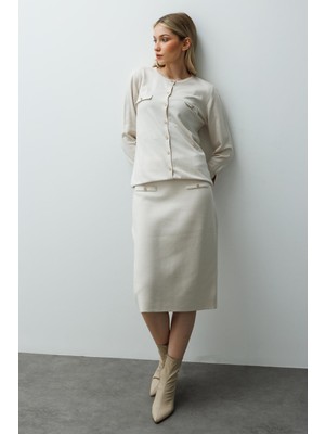 Mutlu Ertan Kadın Düğme Detaylı Triko Etek Taş 20232