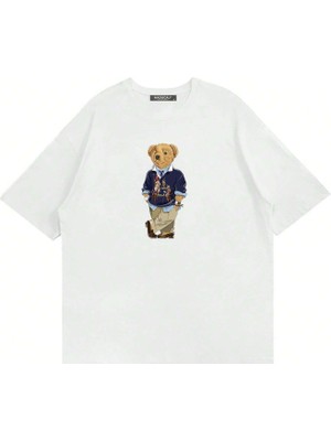 Mad&Calf  Unisex Teddy Dady Baskılı Bisiklet Yaka Oversize Tshirt