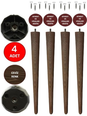 Cangul Ahşap 50 cm Ceviz Renkli Konik Masa Ayağı Ahşap Malzeme ile Dayanıklı Yapı