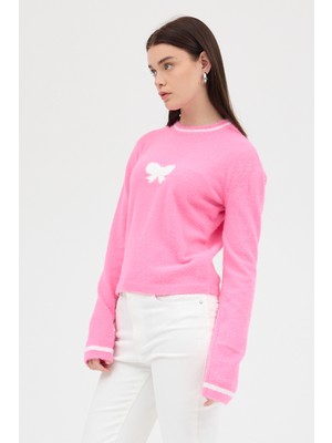 Rays Pembe Bisiklet Yaka Kurdele Detaylı Kadın Kazak 2359