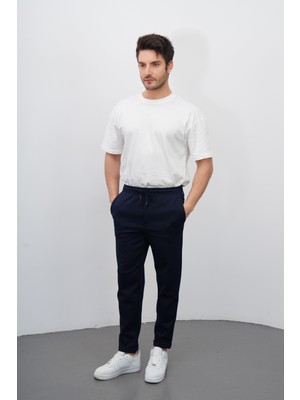 Erkek Siyah Yan Cep Rahat Kalıp Duble Paça Jogger Pantolon