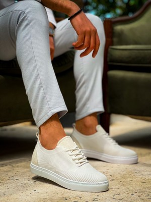 Zapatos KB101 Erkek Günlük Bağcıklı Triko Spor Sneaker Ayakkabı Tbt - Beyaz