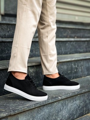 Zapatos KB101 Erkek Günlük Bağcıklı Triko Spor Sneaker Ayakkabı Tbt - Siyah