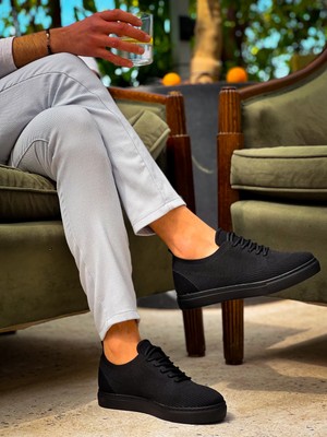 Zapatos KB101 Erkek Günlük Bağcıklı Triko Spor Sneaker Ayakkabı Tst - Siyah