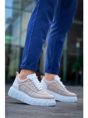 Zapatos KB-X10 Erkek Günlük Bağcıklı Süet Spor Sneaker Ayakkabı Sbt - Bej/beyaz