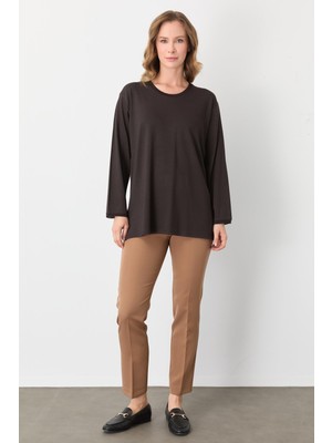 Mutlu Ertan Kadın Ribanalı Sıfır Yaka  Bluz Kahve 30413