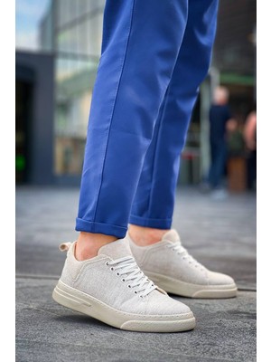 Zapatos KB-X204 Erkek Günlük Bağcıklı Keten Spor Sneaker Ayakkabı Kbt - Bej