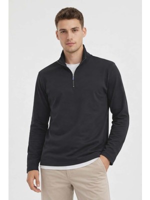 Defduu Store Erkek Ribana Kumaş Likralı Yarım Fermuarlı  Yarım Boğaz Kazak