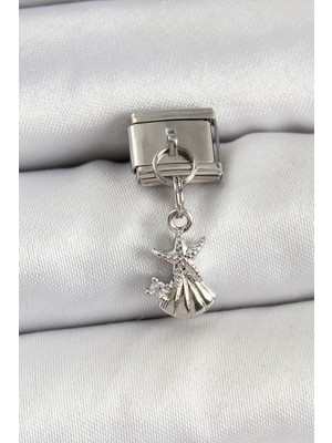 Vice Avm 316L Çelik Sallantılı Zirkon Taşlı Deniz Yıldızı Ve İstiridye Model Gümüş Renk Nomination Charm - TJ-BC1454 TG-V 9394