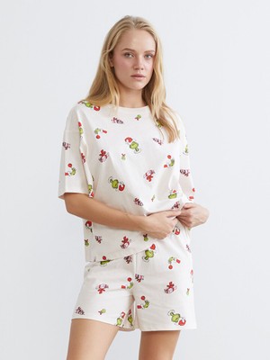 Lcw Pembe Yılbaşı Temalı Kadın Şortlu Pijama Takımı