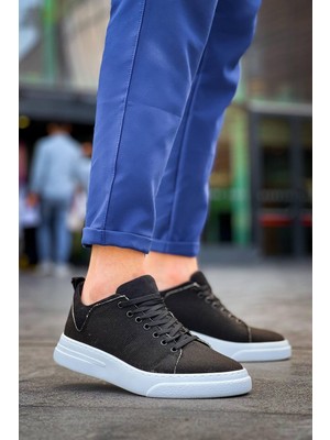 Zapatos KB-X204 Erkek Günlük Bağcıklı Keten Spor Sneaker Ayakkabı Kbt - Siyah