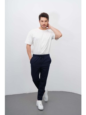 Erkek Lacivert Rahat Kalıp Yan Cepli Duble Paça Jogger Pantolon