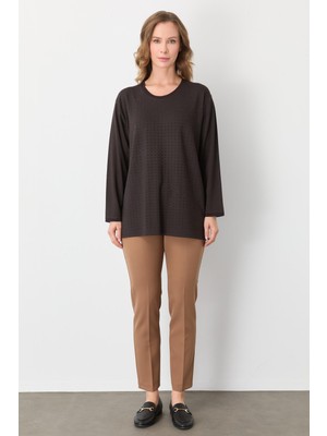 Mutlu Ertan Kadın Kare Taşlı Bluz Kahve 30431