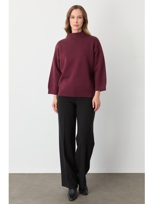 Mutlu Ertan Kadın Kapri Kol Çizgili Bluz Bordo 20140