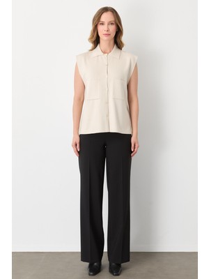 Mutlu Ertan Kadın Cepli Kolsuz Yelek Taş 20293