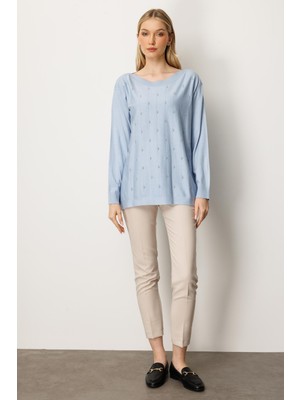 Mutlu Ertan Kadın Triko Bluz Mavi 20189