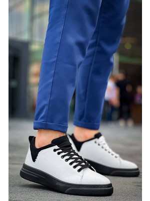 Zapatos KB-X204 Erkek Günlük Bağcıklı Keten Spor Sneaker Ayakkabı Ksbt - Beyaz/siyah