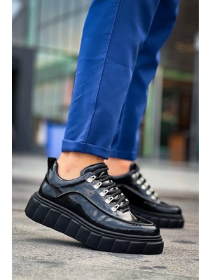 Zapatos KB-X10 Erkek Günlük Bağcıklı Rugan Spor Sneaker Ayakkabı Rst - Siyah