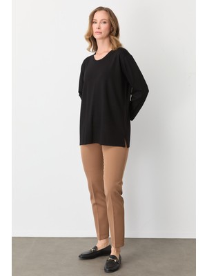 Mutlu Ertan Kadın Ribanalı Sıfır Yaka  Bluz Siyah 30413