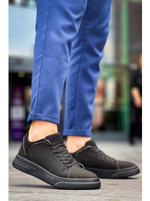Zapatos KB-X204 Erkek Günlük Bağcıklı Keten Spor Sneaker Ayakkabı Kst - Siyah