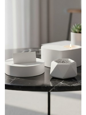 Safir Design 3'lü Dekoratif Set - Kalp Mumluk, Kartlık ve Geometrik Minik Kase