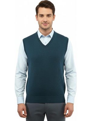 Çizgi Triko Erkek V Yaka Süveter Çelik Örgü Regular Kalıp 5200H BGL-ST04962