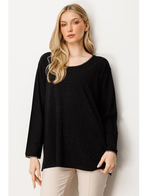 Mutlu Ertan Kadın Kare Taşlı Bluz Siyah 30431