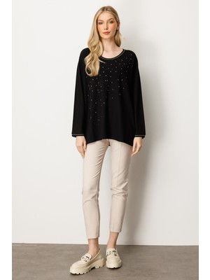 Mutlu Ertan Kadın Yıldız Taşlı Bluz Siyah 30438