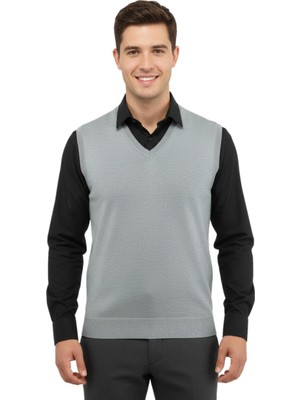 Çizgi Triko Erkek V Yaka Süveter Çelik Örgü Regular Kalıp 5200H BGL-ST04962