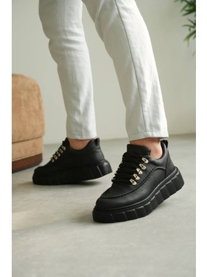 Zapatos KB-X10 Erkek Günlük Bağcıklı Cilt Spor Sneaker Ayakkabı Cst - Siyah