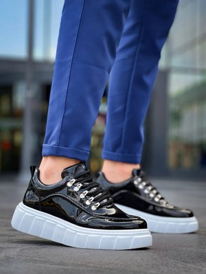 Zapatos KB-X10 Erkek Günlük Bağcıklı Rugan Spor Sneaker Ayakkabı Rbt - Siyah