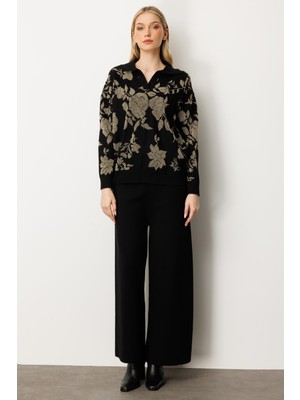 Mutlu Ertan Kadın Triko Palazzo Pantolon Siyah 20241