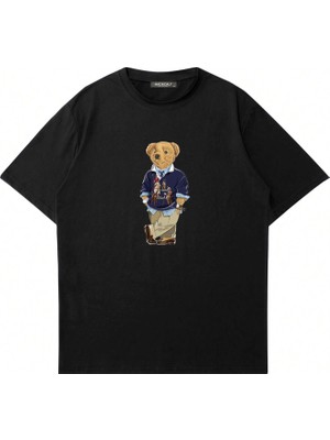 Mad&Calf  Unisex Teddy Dady Baskılı Bisiklet Yaka Oversize Tshirt
