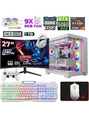 Xaser Sword X55 Ryzen 7 5700X 32GB Ram 1tb M.2 Nvme SSD 8gb RTX5060 Sıvı Soğutmalı 27" 240Hz Oyuncu Tavsiye Sistem